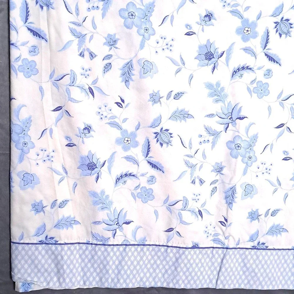 Vintage Floral Flat Bed Sheet Twin Blue White Vintage Toile Cottagecore Fabric